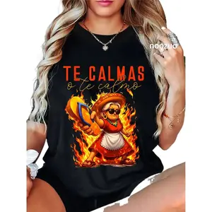Women's 100% Cotton Printed Tops - Spanish "Te Calmas O Te Calmo" Mother Mom Expression T-Shirt, Everyday Fit Fabric