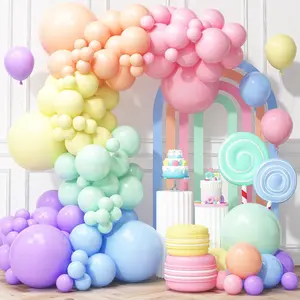 Multi-Size Pastel Rainbow Macaron Latex Rubber Biodegradable Balloon Arch Garland Kit, 18/12/5 in, 126 Pieces Rubber Balloons, Festive Decoration for Spring Easter & Unicorn Birthday Supplies