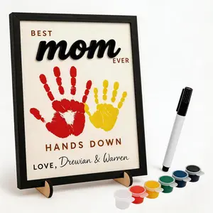 Mothers Day Gifts for Mom – 10" Hands Down Best Mom Ever Sign – DIY Handprint Kit with Paints & Markers, Personalized Keepsake Gift for Mother's Day, Birthday Craft, Family Plaque with Daughter Son Name