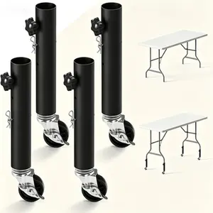 4 Pack Heavy Duty Metal Furniture Legs with Caster Wheels, Adjustable Table Risers Extenders, Detachable Locking Casters Desk Legs for Height Increase, 10.6 Inch