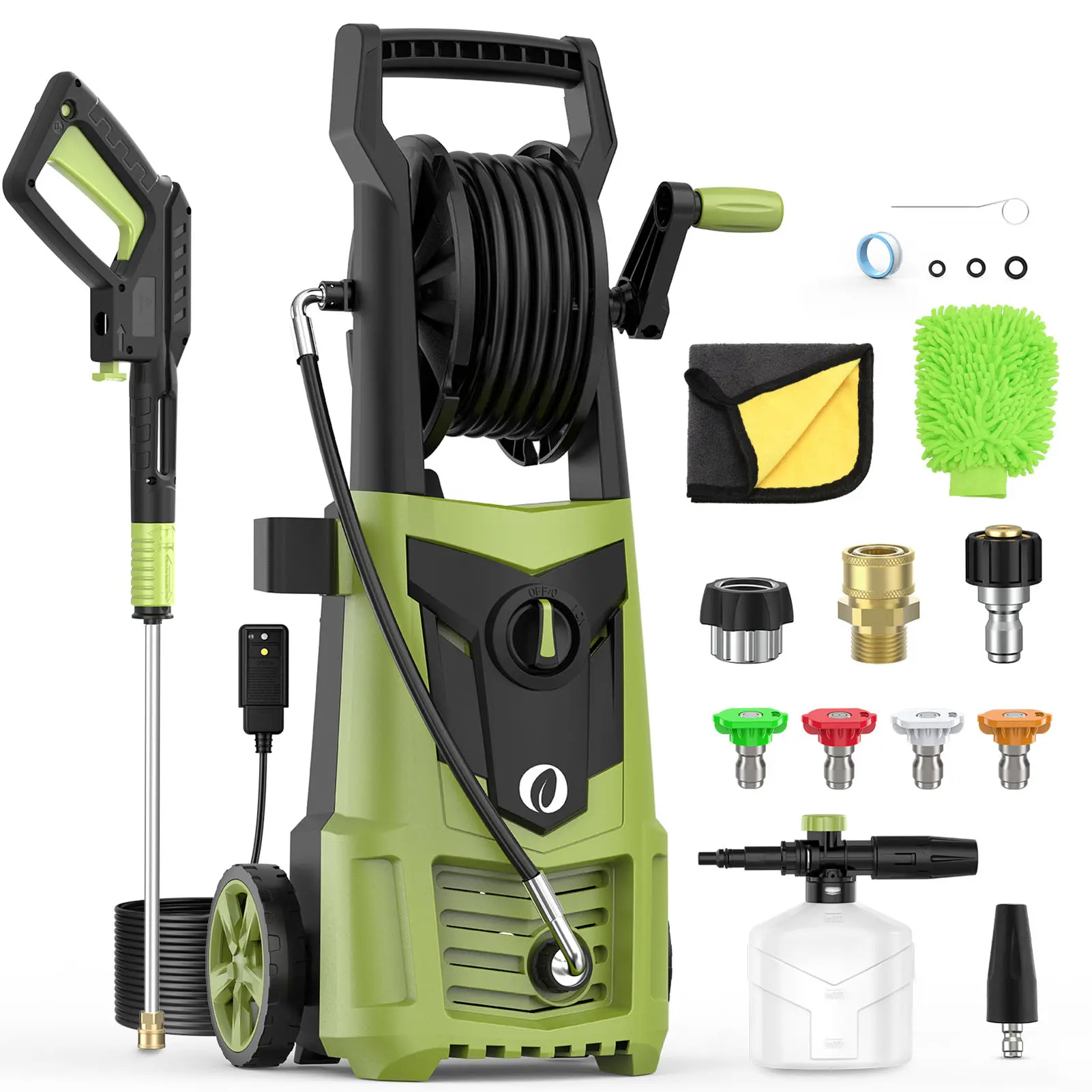 Himotor Electric Pressure Washer, 1400W Max 2.8GPM Power Washer with Hose Reel, Foam Cannon, Nozzle Set & Wash Mitt, Portable High Pressure Cleaner for Car, Driveway, Patio, Deck