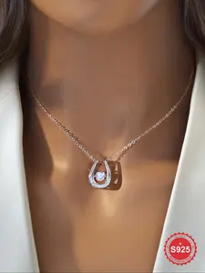 S925 Sterling Silver Horseshoe & Heart Design Pendant Necklace for Women, Heart Shaped Pendant, Fashion Jewelry for Party, Daily Clothing Decor, Trendy All-match & Exquisite Jewelry for Birthday Gift