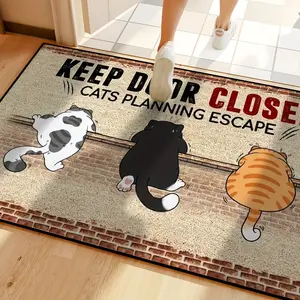 Funny  Doormat | “CATS PLANNING ESCAPE” Rug. A non-slip, washable mat for  owners & home decor Reflective Spider Web Door Ghost Pumpkin Design house livingroom bedroom nursery home decor plush modern floor rug Halloween Themed Kitchen and Cat