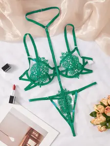 Women's Sexy Lace Patchwork Sheer Mesh Bodysuit, Slim-Fitting Low-Bust Halter Top, Perfect for Parties and Romantic Nights, Lace Bodysuits