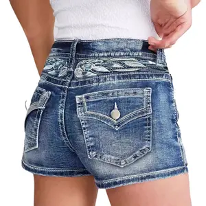 Ladies New Denim Shorts Slim Fit Embroidered Fashion Denim Hot Pants Versatile Style Slimming Street Bottom Crop Embroidery Chic