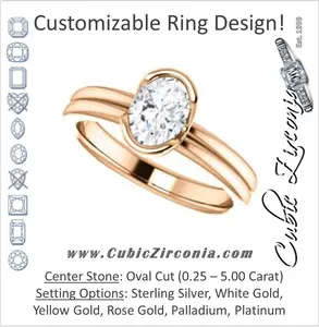 Cubic Zirconia Engagement Ring- The Monse (Customizable Bezel-set Oval Cut Solitaire with Grooved Band & Euro Shank)