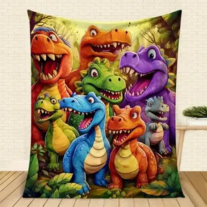 [2D! 2D! No 3D blanket] Soft Funny Throw Blanket Cute Smiling Dinosaurs 2D Print Flannel,Contemporary Animal Theme All-Season Cozy Knitted Thermo-Regulating Cover,Lightweight Fabric Best Gift