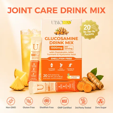 UBIOSKA 7-in-1 Joint Support Drink Mix | With Shellfish-Free Glucosamine, Chondroitin, MSM, Hyaluronic Acid, Turmeric & Ginger | Zero Sugar, Pineapple flavor, Liquid Joint Care Supplement for Mobility, Flexibility & Daily Comfort | Individually Packaged