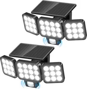 2025 Solar Flood Lights Outdoor, 3500LM Bright Solar Motion Sensor Outdoor Lights, 3 Heads & Upgrade Glass Panel, LED Solar Powered Security Light Spotlights Waterproof for Outside Yard-1/2Pack