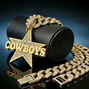 🔥 Cowboys Star Iced-Out Pendant Cuban Link Chain| Hiphop Sports Necklace