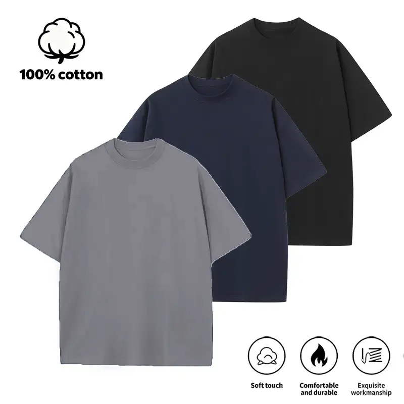 3 Pack Men's 230GSM Heavyweight 100% Cotton T-Shirts, Vintage Plant Dyed Oversized Solid Color Crew Neck Basic Tees, Soft Durable Moisture-Wicking Unisex Casual Tops for Daily Wear & Streetwear