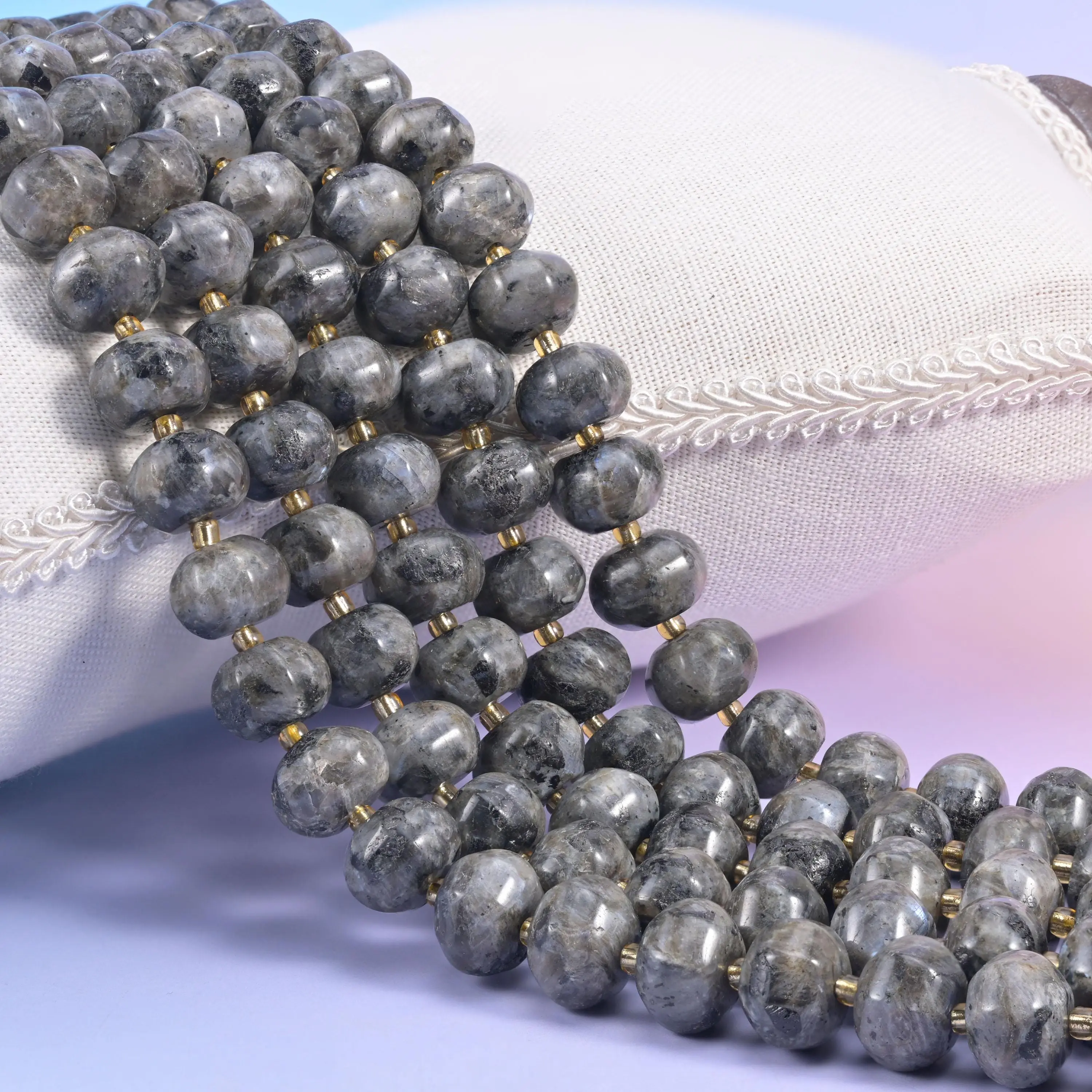Black Labradorite Pumpkin Rondelle Beads Jewelry Making Size 12x8mm 15" Strand