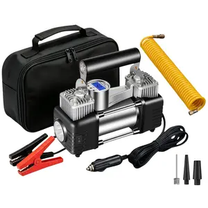 12V DC Portable Tire Inflator Air Compressor, 200W 45L/min Fast Inflate, 120PSI Digital Gauge LED Light with Storage Bag for Car SUV Motorcycle Bike Balls