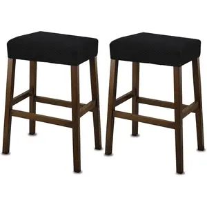 NeColorLife Rectangle Bar Stool Covers,Stretch Waterproof Saddle Seat Covers for Counter Height and Kitchen Island Chairs,Vanity Barstool Cushion Protector,Black,Pattern A,2 Pack