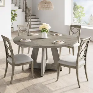 Garvee Round Dining Table 120 cm, Rustic Wooden Kitchen Table for 4-6 People, Featuring Wooden Top and Legs, Ideal for Kitchen or Dining Room, Table Only