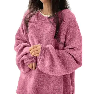 ��Plus Size�� Solid Drop Shoulder Split Hem Sweater, Casual Knit Long Sleeve Round Neck Jumper for Fall & Winter, Women's Plus Clothing for Daily Wear, Womenswear