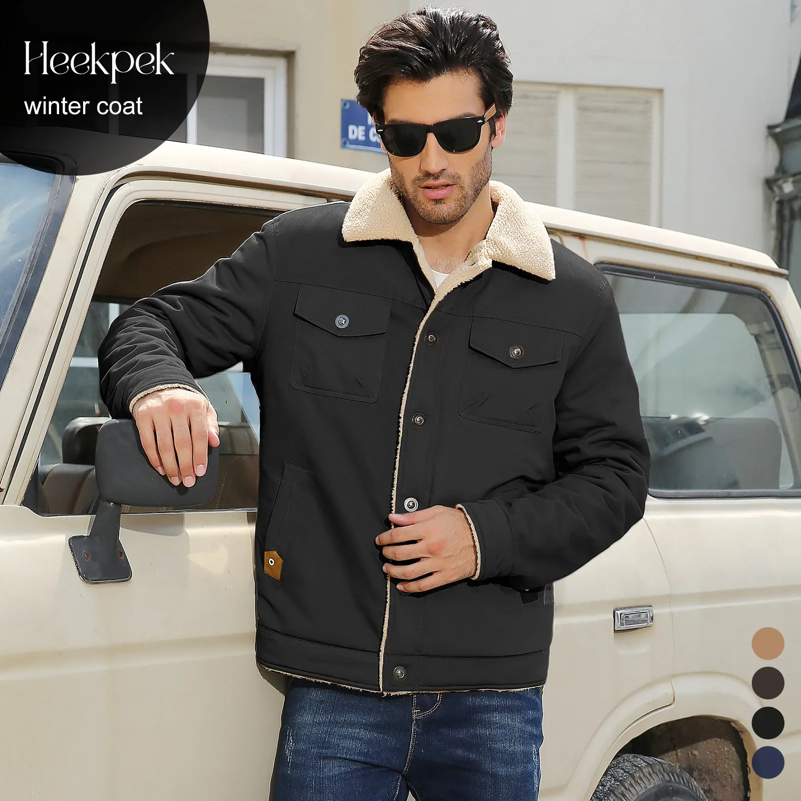 【Early Bird Price】Men's Winter Drake Jacket Sherpa Lined Original Jacket Warm Trucker Coat Multi Pocket Casual Collared Menswear Tops Cotton Fleece Long Sleeve  Outdoorfun