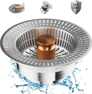 Stainless 304 Steel Bathroom Sink Strainer- Pop Up Kitchen Sink Stopper- Sink Strainer Basket for US Standard Kitchen Drain