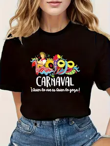 Joy of Carnival Graphic Print T-Shirt, Short Sleev