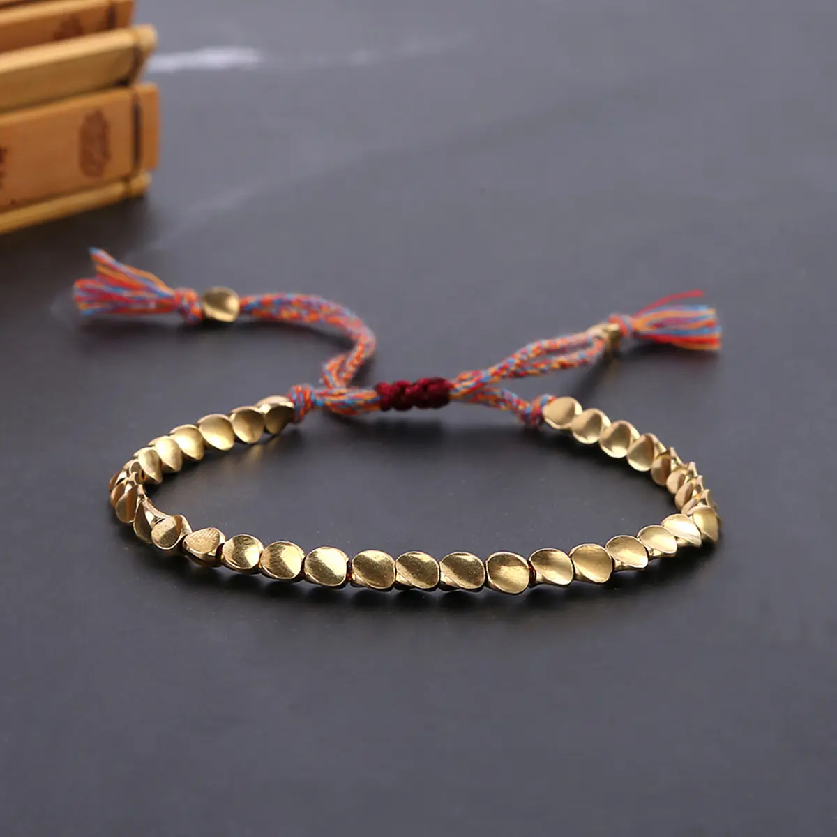 Boho Copper Beaded Bracelet for Men & Women, Handmade Casual Jewelry with an Adjustable Colorful Macramé Cord, Holiday Gift