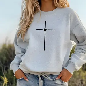 Cross With Heart Sweatshirt, Christian Crewneck Sweatshirts, Cozy Jesus Sweatshirt For Her, Christian Apparel