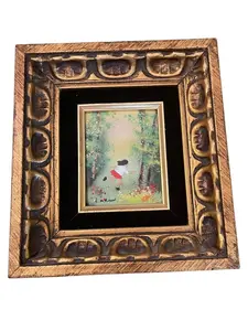 Vintage Louis Cardin Original Enamel on Copper Painting Girl Running 10" x 9"