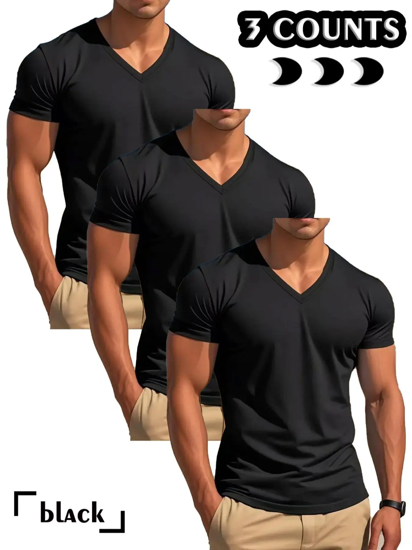 Men's Solid Plain V Neck Tee, Regular Fit Casual Short Sleeve T-shirt for Summer, Men's Top for Daily Wear, Tropical, Aesthetic