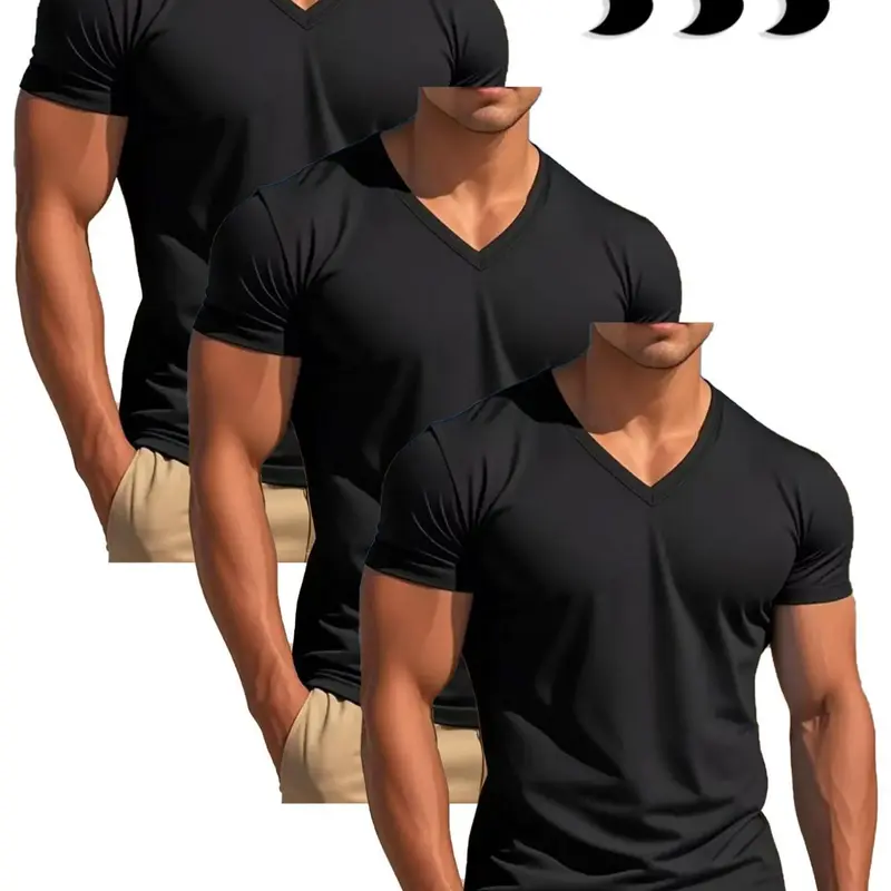 Men's Solid Plain V Neck Tee, Regular Fit Casual Short Sleeve T-shirt for Summer, Men's Top for Daily Wear, Tropical, Aesthetic