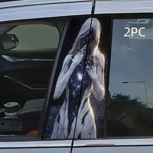 2pc Starry Cracked Female Figure B Pillar Car Sticker, Cool Sci-Fi Style, Unique Art Design Waterproof, Easy to Apply Durable