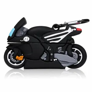 Cool Motorcycle Earbuds Case Cover with Portable Keychain Hook, 3D Sport Bike Design Soft Silicone Protective Charging Case Skin, Anti-Drop Dustproof Earbud Shell Accessory for Men Women, Bags, Travel and Everyday Use