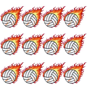 12Pcs Embroidered Applique Iron On Patches Volleyball Ball with Flaming Fire Design for Clothes Jeans Backpacks Jackets DIY Decoration