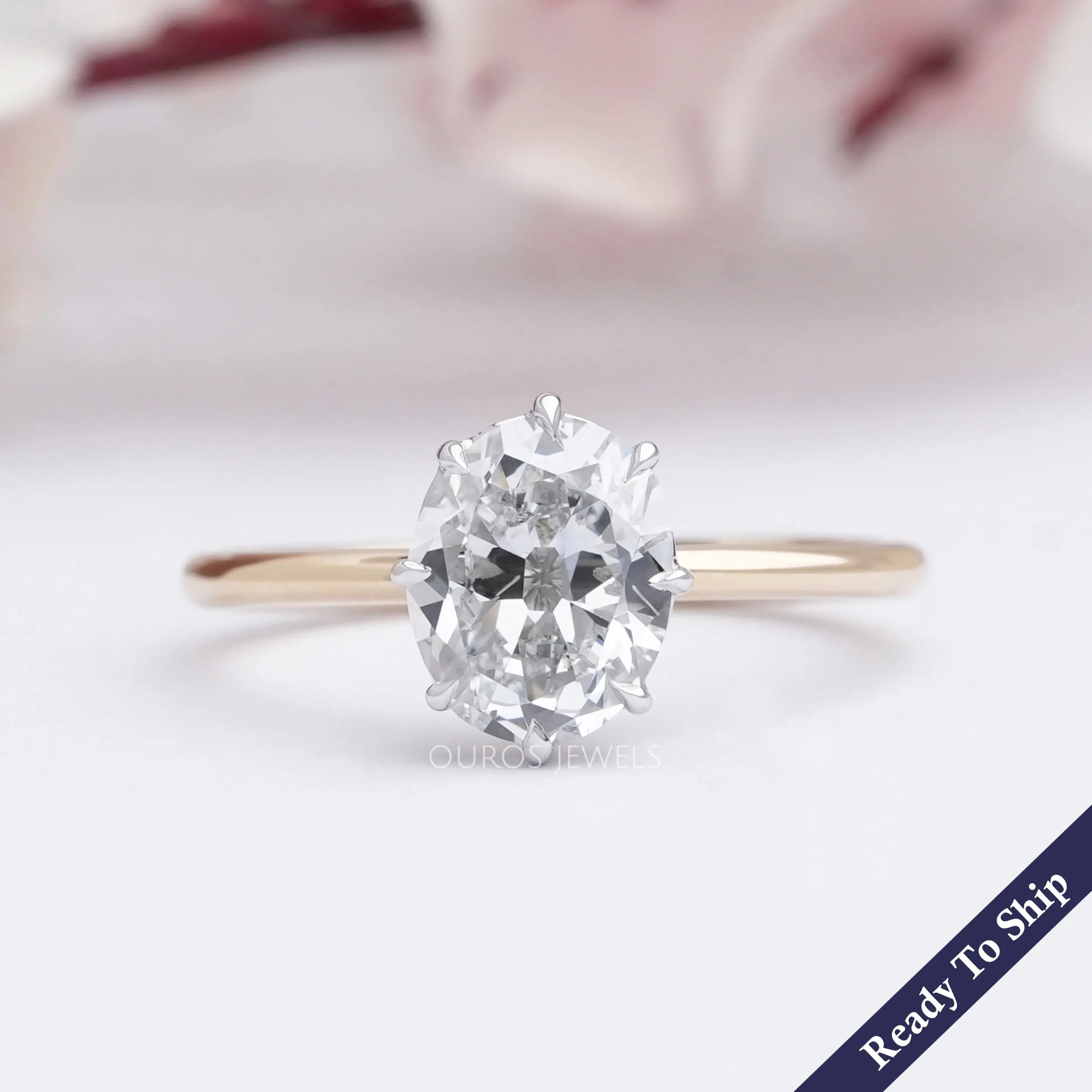Old Mine Oval Lab Diamond Solitaire Ring