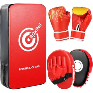 3-in-1 Boxing Gloves Punching Mitts Kick Pack Set for Kids, Curved Boxing Mitts Focus Pads, Adjustable Taekwondo Kick Pad, Gloves for Kicking Karate Kickboxing Muay Thai MMA Training