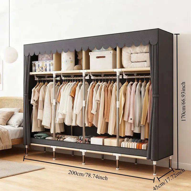 Heavy Duty Fabric Wardrobe 78.7x17.7x66.9in - 4 Hanging Rods & 4 Storage Spaces, 16mm Metal Frame with Thick Dust Cover clothing storage Closet Organizer apartment living room furniture dressers for bedroom furniture set