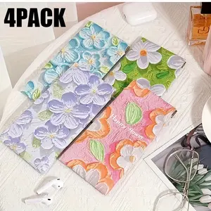 [4-Pack Portable Organizer] PU Leather Fashion Eyeglasses Case with Secure Snap Closure, Multi-Function Sunglasses & Phone Pouch, Slim Protective Holder for Glasses & Shades