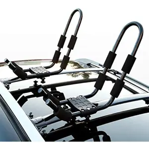 Kayak Rack Canoe Carrier Paddle Board Surfboard Heavy-Duty J-Bar Roof Top Mount on Car Sedan SUV Truck Van Cross Bars with Adjustable Ratchet Lashing Straps