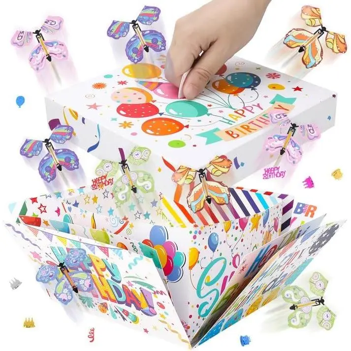Birthday Explosion  Box, Flying Butterfly Surprise  Box, Surprise Butterfly Explosion Box, DIY Exploding Gifts Box for Birthdays, Wedding, Mother's Day, Anniversaries, 7.9x7.9x5.1in