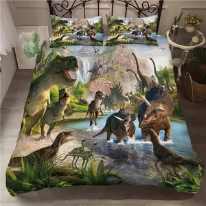 3pcs Dinosaur Duvet Cover Set Dinosaur World Bed Set Tyrannosaurus Raptor Duvet Cover Men's Bedroom Decoration Bed Set Without Quilt Dinosaur Duvet Cover