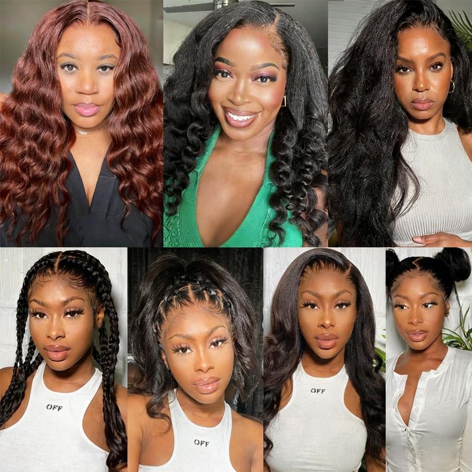 YAWAWE Hair 26 Inch Wear and Go Glueless Wig Kinky Straight Lace Pre Cut 7x5 Lace Front Wigs Human Hair for Women Glueless Wig with Elastic Band Natural Hairline 180% Density Yaki Hair Natural Black