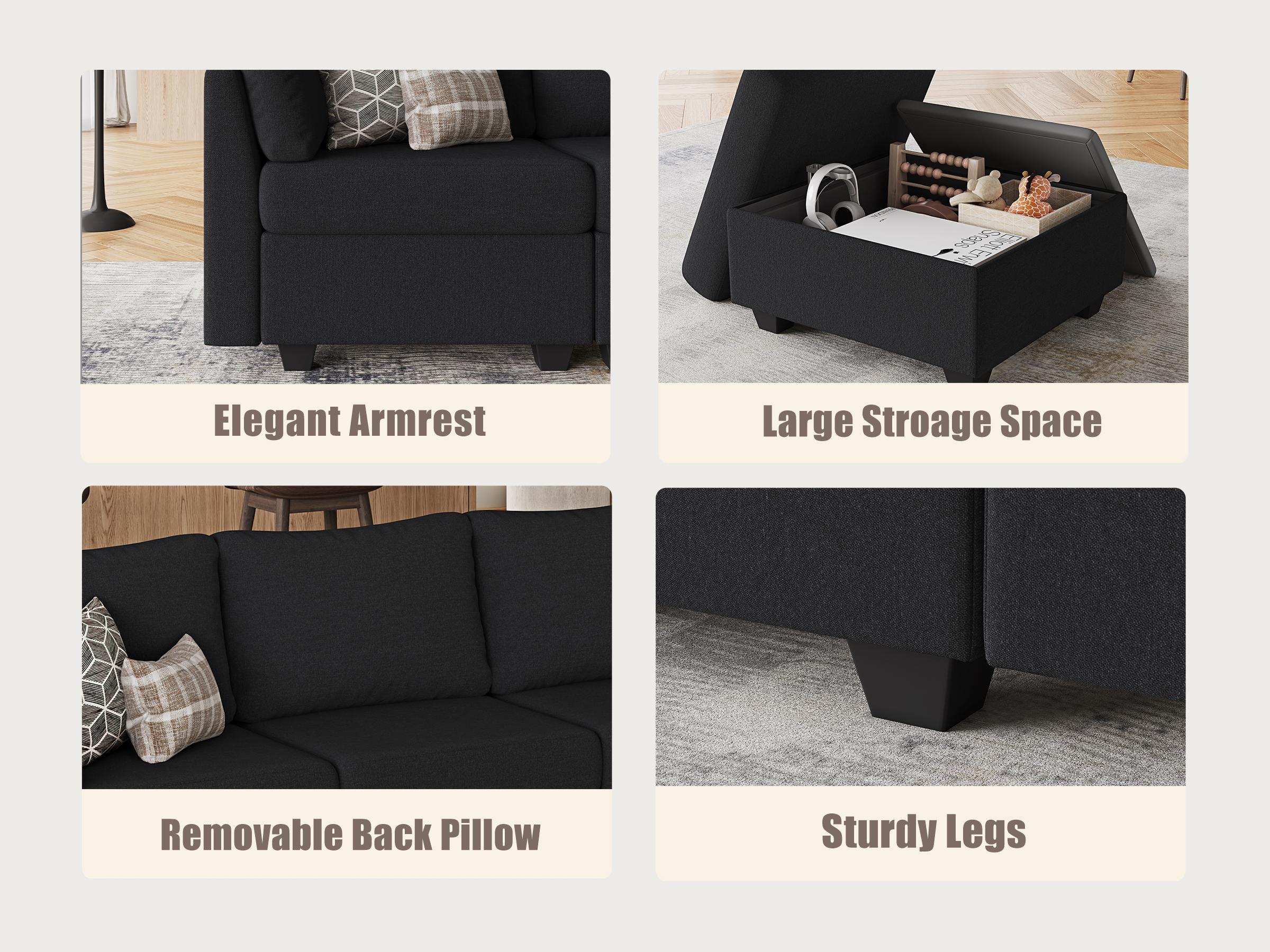 【4 Packages】114.17" Modular Sectional Sofa, 6 Seat Modular Couch with Storage, Memory Foam, Convertible Sectional Couches for Living Room, U Shaped Comfy Modular Sofa with Chaise 【4 Packages】114.17" Modular Sectional Sofa, 6 Seat Modular Couch with Storage, Memory Foam, Convertible Sectional Couches for Living Room, U Shaped Comfy Modular Sofa with Chaise