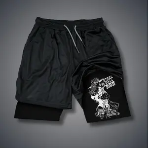JOJO 80s 90s Double-Layer Sports Shorts Graphic Shorts Black Camo Streetwear Shorts Men Outfits Men Vacation Outfits Shorts