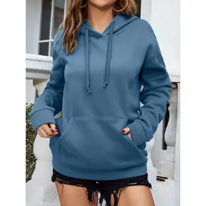 Solid Simple Drawstring Hoodie, Casual Long Sleeve Pocket Sweatshirt, Women's Clothing