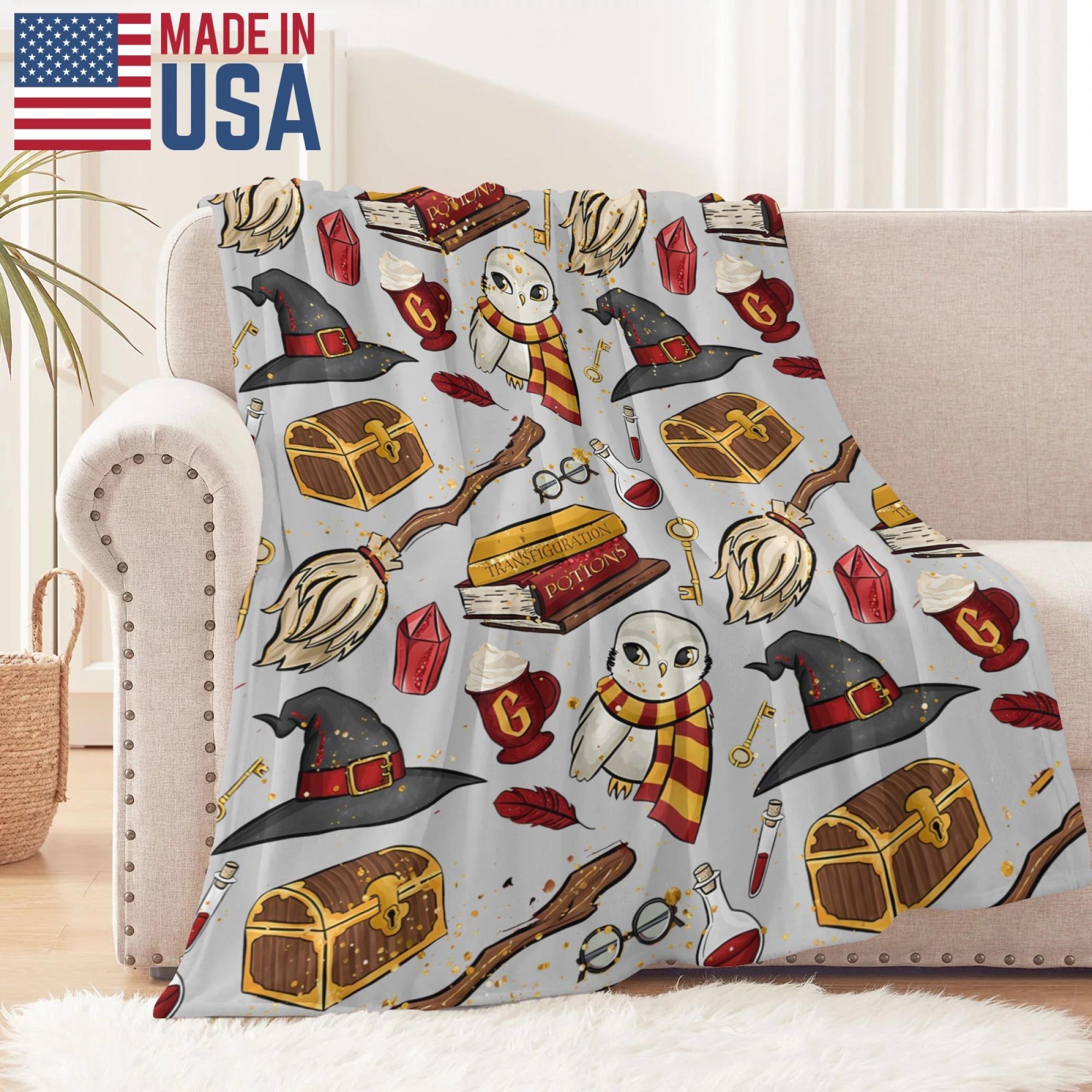 Magical Wizard Items Blanket, Hedwig Owl & Spell Books Flannel Throw, Soft Warm Blanket for Sofa & Bed 30x40 40x50 50x60 60x80inch