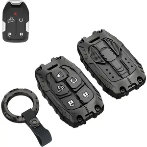 Heavy Key Fob Cover Case Protector for GMC, Keychain, Accessories for 2023 2022 2021 2020 2019 GMC Sierra, Chevy Silverado 1500 2500HD 3500HD (Type-B 5 Buttons)