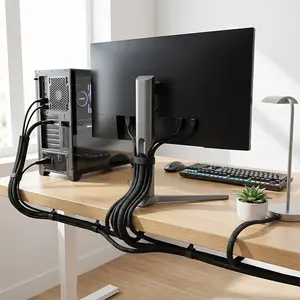 1pc Line Tube Braided Cable Management Sleeve, Computer Wire Organizer, Cord Organizer, Durable & Flexible, Ideal for Home Office Use