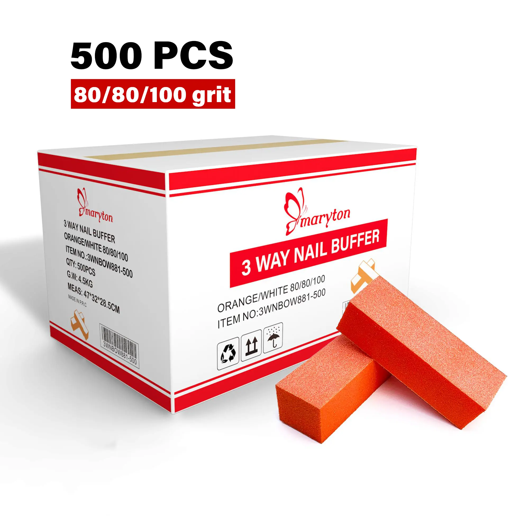 500 PCS Salon-Grade 3-Way Nail Buffer Blocks (80/80/100 Grit) - Bulk Manicure Buffing Pads for Stronger Nails | Wholesale for Nail Techs & Salons