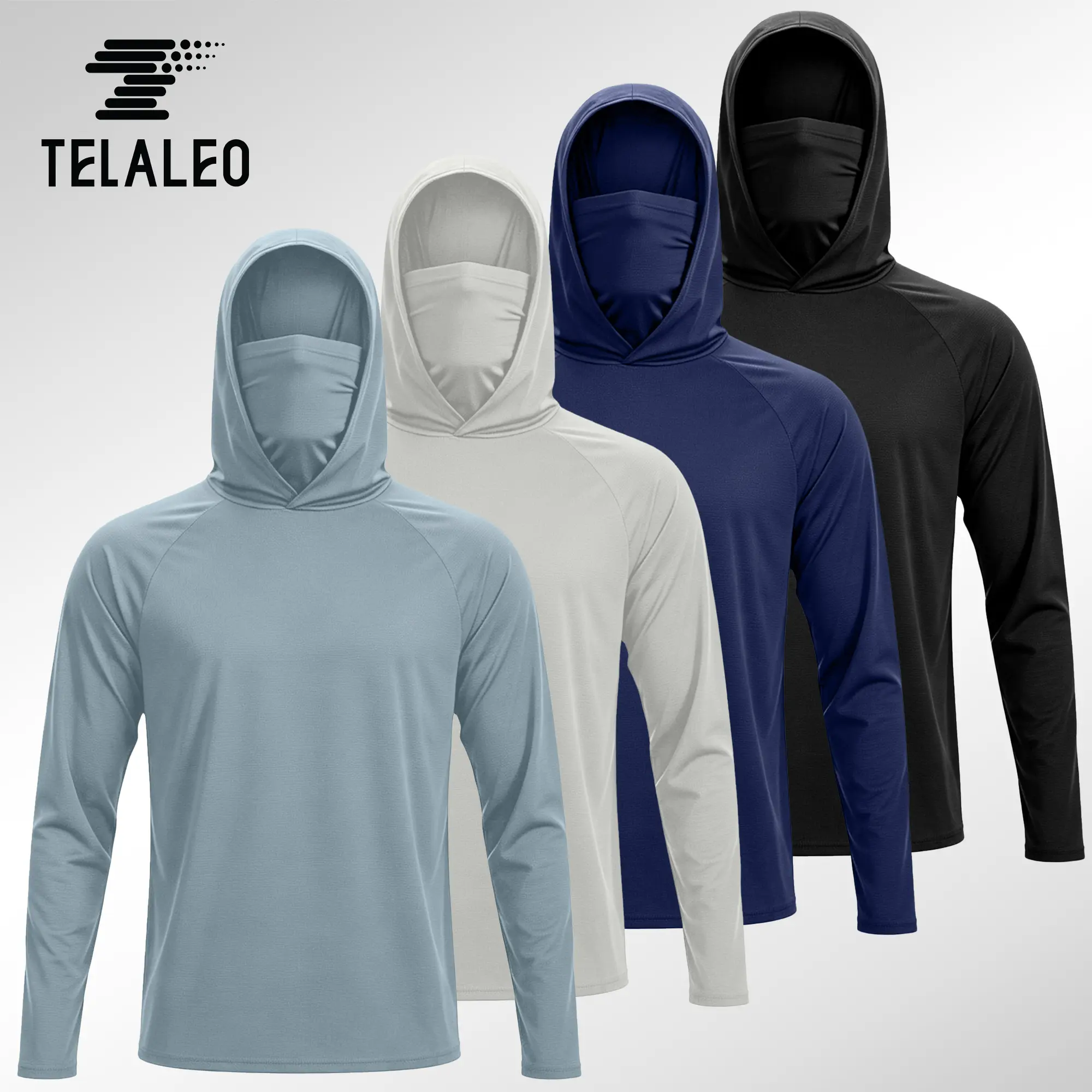 TELALEO 4 Pack Men Sun Hooded Sweatshirts, UPF 50+ Casual Sweatshirt with Built-in Face Mask, Lightweight Tops for Outdoor Running Gym summerwins