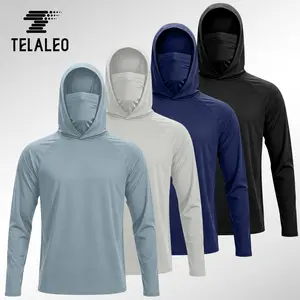 TELALEO 4 Pack Men Sun Hooded Sweatshirts, UPF 50+ Casual Sweatshirt with Built-in Face Mask, Lightweight Tops for Outdoor Running Gym summerwins
