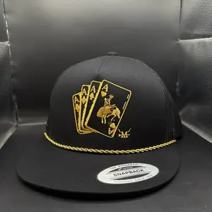 Golden Gambler Snapback Hat with Gold Poker Card Design and Rope chain detailing