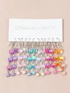 Resin Heart Beaded Adjustable Earrings Set, Sweet Elegant Style, Perfect for Daily Commute, Parties, Dates, Valentine's Day Gift